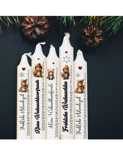 Kerzensticker Kerzentattoos Tattoofolie Weihnachten Adventskerze Adventszahlen mit Eichhörnchen für Kerzen oder Keramik A4 Bogen DIY Stickerbogen kst111