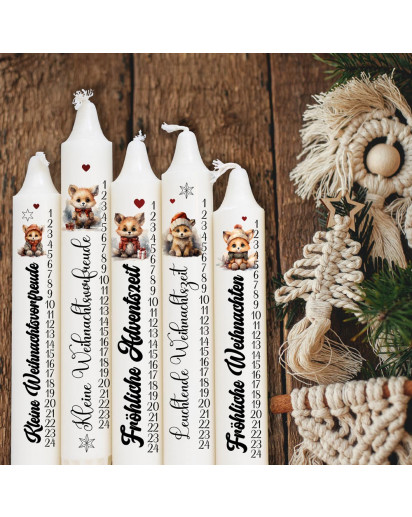 Kerzensticker Kerzentattoos Tattoofolie Weihnachten Adventskerze Adventszahlen mit Fuchs für Kerzen oder Keramik A4 Bogen DIY Stickerbogen kst112