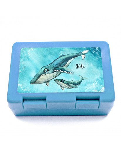 Lunchbox Brotdose blau Wal mit Junges Jungtier & Name Wunschname Geschenk Einschulung Schule Kindergarten LB16