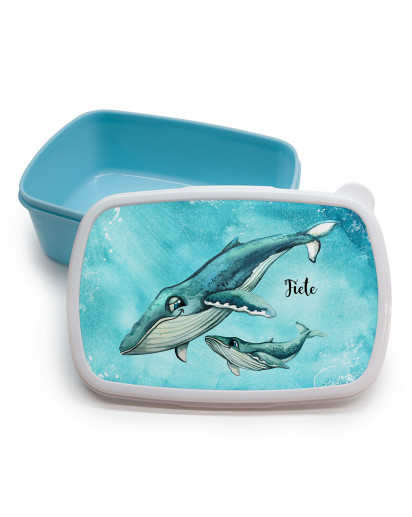 Lunchbox Brotdose blau Wal mit Kind Junges & Wunschname Geschenk Einschulung Kindergarten LBr16