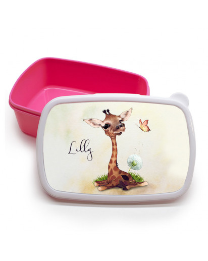 Lunchbox Brotdose rosa Giraffe mit Pusteblume & Name Wunschname Geschenk Einschulung Schule Kindergarten LBr23