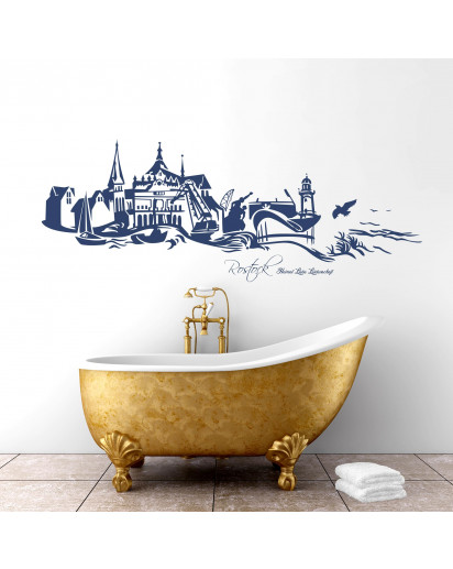 Wandtattoo Wandaufkleber Wandsticker Wandbild Aufkleber Sticker Panorama Skyline Rostock Warnemünde Hansestadt Hafen wall decal wall sticker wall mural wall tattoo panorama skyline Rostock Warnemünde harbour city port M1071