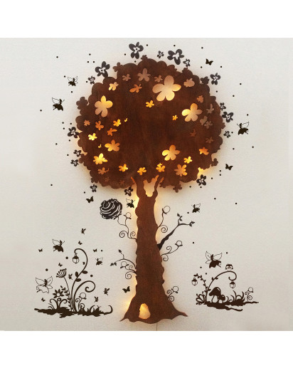 Hauptbild Schlummerlampe Nachtlampe Kinderlampe Wandlampe Zauberbaum mit Elfen und Feen wall lamp snooze light nightlight chidren lamp magic tree with elves and fairies M1263