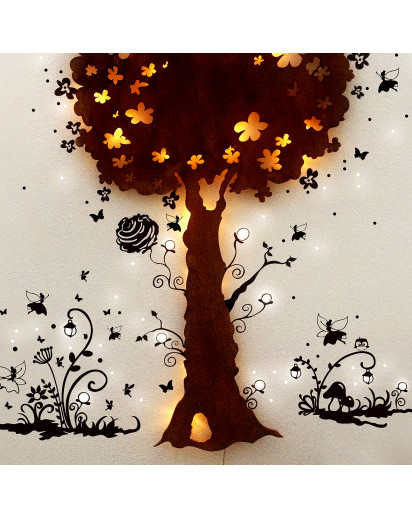 Hauptbild Schlummerlampe Nachtlampe Kinderlampe Wandlampe Zauberbaum mit Elfen und Feen wall lamp snooze light nightlight chidren lamp magic tree with elves and fairies M1264