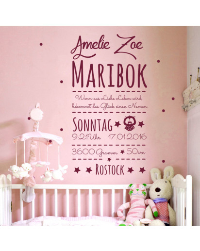 Wandtattoo Baby Geschenk Geburtsdaten M1741