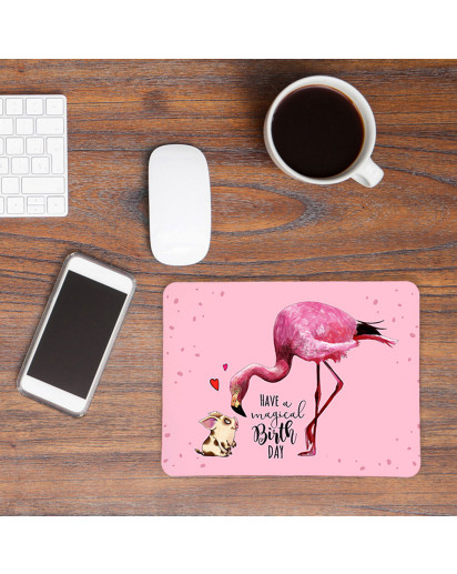 Mousepad Geburtstag mouse pad rosa Mausunterlage Flamingo & Schweinchen mit Spruch magical birthday mp39