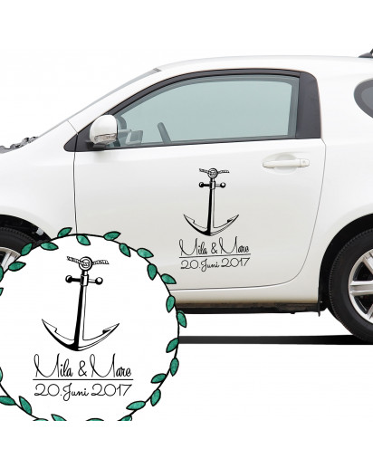 Autoaufkleber Autotattoo Hochzeit Maritim mit Anker Namen und Datum Car sticker car tattoo wedding with anchor desired names and wedding date M2138_H.jpg