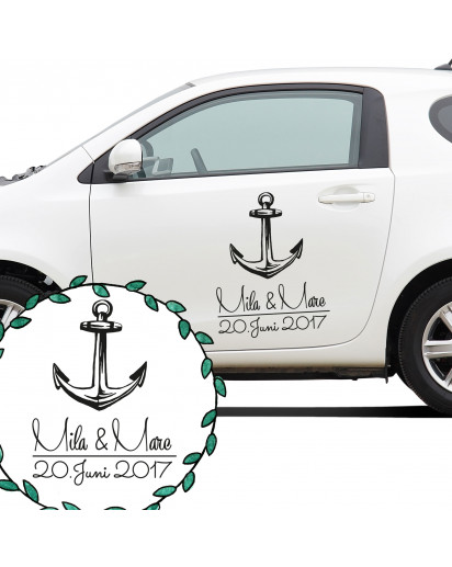 Autoaufkleber Autotattoo Hochzeit Maritim mit Anker Namen und Datum Car sticker car tattoo wedding with anchor desired names and wedding date M2139_H.jpg