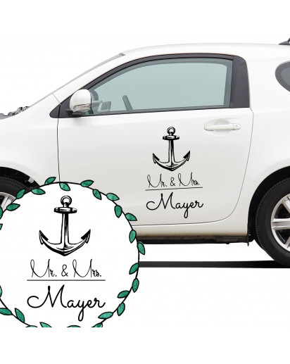 Autoaufkleber Autotattoo Hochzeit Trauung Vermählung Maritim Mr. & Mrs. mit Anker und Wunschnamen Car sticker car tattoo wedding mr. and mrs. with anchor and desired name M2140_H.jpg