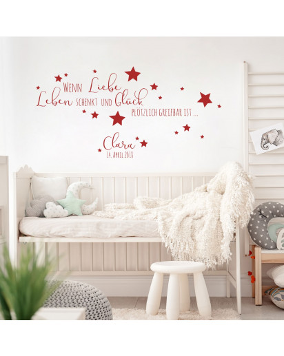 Wandtattoo Baby Geburt Spruch Zitat & Sterne Kinderzimmer Wanddeko Wandgestaltung mit Namen & Datum M2337