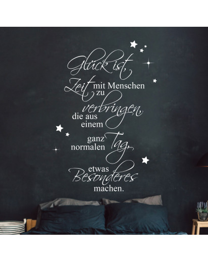Wandtattoo Familie Aufkleber Zitat Spruch "Glück ist Zeit verbringen mit Menschen" + Sterne Wanddeko Wandgestaltung M2449