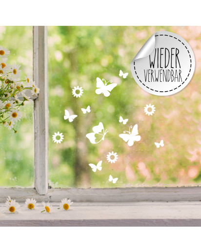 Fensterbild Schmetterlinge Blumen wiederverwendbar Frühling Frühlingsdeko Ostern Osterdeko Fensterdeko Fensterbilder M2455