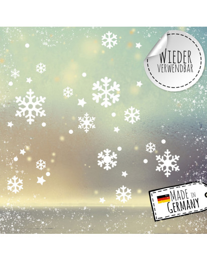 Fensterbild Winterdeko Weihnachten Schneeflocken-Set 36 Teile -wiederverwendbar- Fensterdeko Winter Fensterbilder Aufkleber M2483