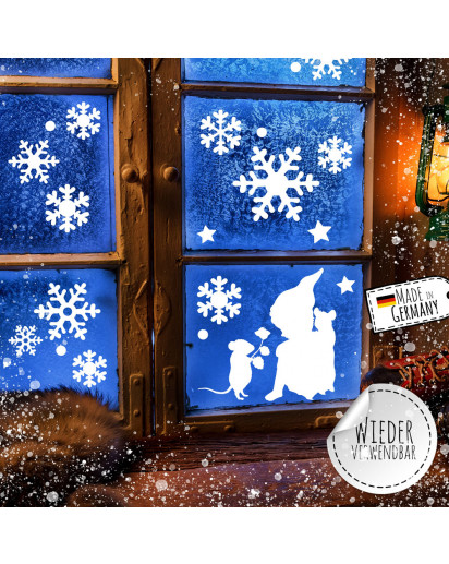 Fensterbild Winterdeko Weihnachten Schneeflocken-Set 23 Teile -wiederverwendbar- Fensterdeko Winter Fensterbilder Aufkleber M2488