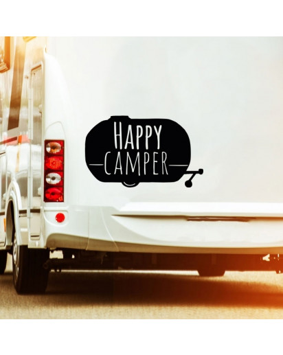 Autotattoo Heckscheibenaufkleber Wohnwagen Sticker mit Motto Spruch Happy Camper Autosticker M2378