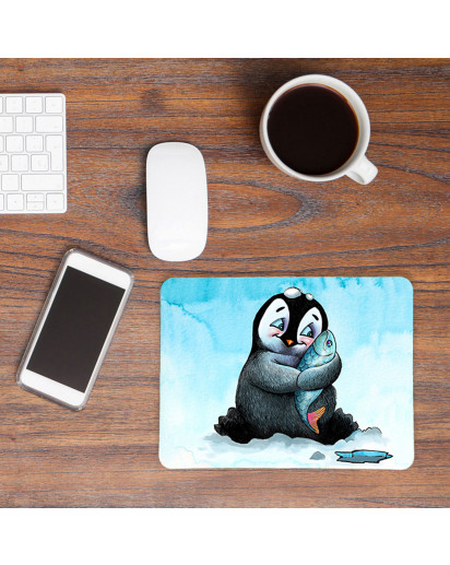 Mousepad mouse pad Mauspad mit Pinguin & Fisch Mausunterlage bedruckt für den Schreibtisch mouse pads Tier mp40