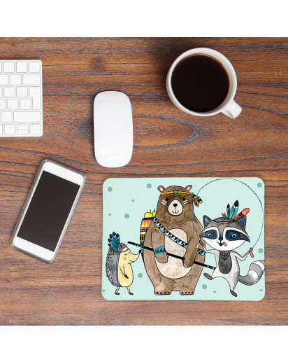 Mousepad mouse pad Mauspad Bär Igel & Waschbär mit Springseil Mausunterlage bedruckt für den Schreibtisch mouse pads Tier mp43