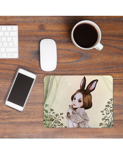 Mousepad mouse pad Mauspad mit Hase Hasenmädchen im Wald Mausunterlage bedruckt für den Schreibtisch mouse pads Tier mp45