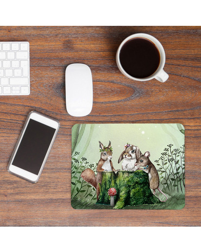 Mousepad mouse pad Mauspad Waldtierversammlung Hase Maus Eichhörnchen Mausunterlage bedruckt für den Schreibtisch Tiere mp53