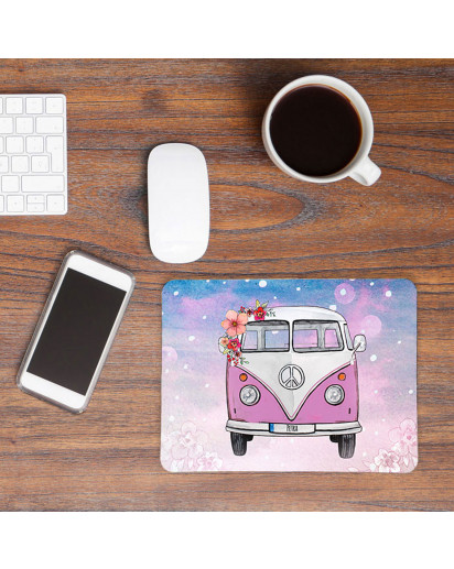 Mousepad mouse pad rosa Galaxie Bulli Bus mit Blumen & Name Mauspad mit Wunschnamen mp54