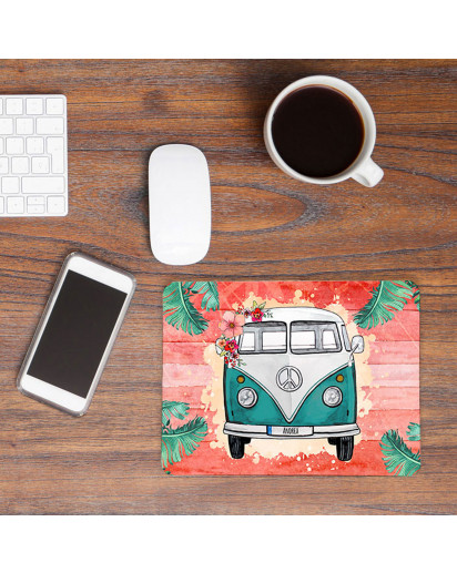 Mousepad mouse pad Mauspad türkiser Bulli Bus tropisch orange mit Name Wunschnamen Roadtrip mp57