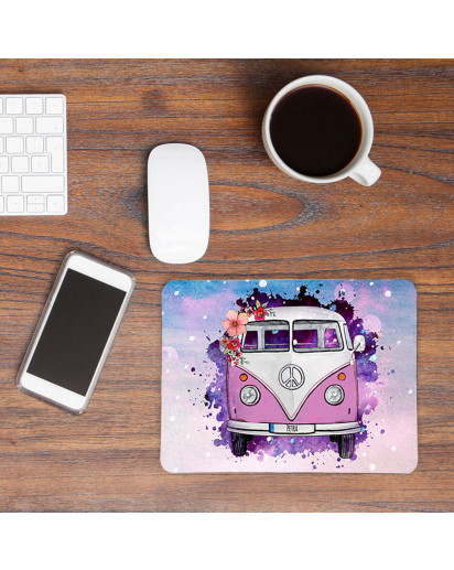 Mousepad mouse pad rosa lila Galaxie Bulli Bus mit Blumen & Name Mauspad mit Wunschnamen mp62