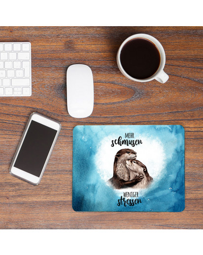 Mousepad mouse pad Mauspad mit Otter Pärchen blau Spruch Mehr schmusen weniger stressen Mausunterlage bedruckt mouse pads Tier mp77