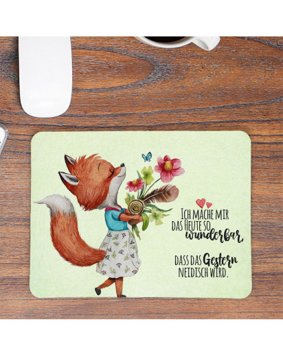 Mousepad mouse pad Mauspad Fuchs mit Blumenstrauß Spruch mache mir das Heute wunderbar Mausunterlage bedruckt mouse pads mp98