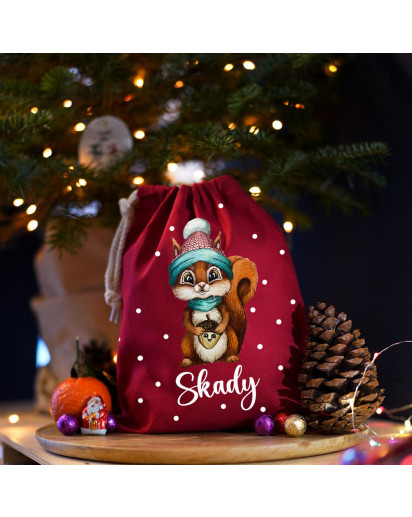 Nikolausbeutel Nikolaussäckchen Nikolaussack Nikolaus Nikolausgeschenk Weihnachtssäckchen Stiefel personalisiert mit Namen und Eichhörnchen Motiv nkb2