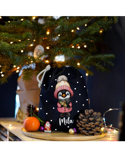 Nikolausbeutel Nikolaussäckchen Nikolaussack Nikolaus Nikolausgeschenk Weihnachtssäckchen Stiefel personalisiert mit Namen und Pinguin Motiv nkb3