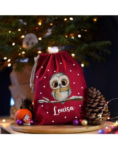 Nikolausbeutel Nikolaussäckchen Nikolaussack Nikolaus Nikolausgeschenk Weihnachtssäckchen Stiefel personalisiert mit Namen und Eule Eulen Eulchen Motiv nkb5