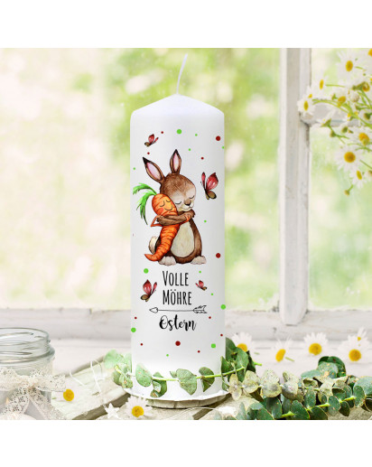 Osterkerze Kerze Frühling Hase Häschen mit Karotte & Spruch Volle Möhre Ostern Deko Geschenk Ostern ok06