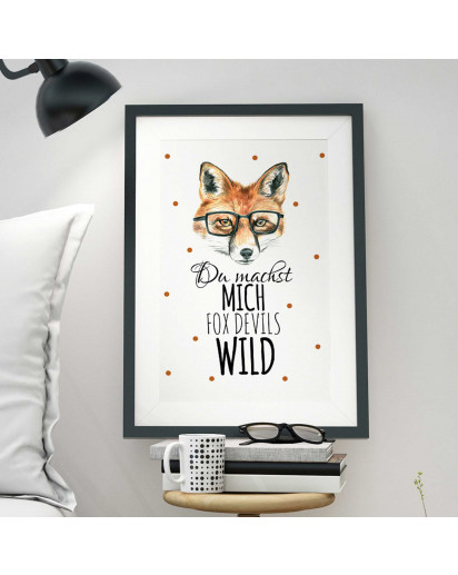 A3 Print Illustration Poster Fuchs mit Punkten und Spruch du machst mich fox devils wild A3 Print illustration poster fox with dots and qoute you drive me fox devils wild p07