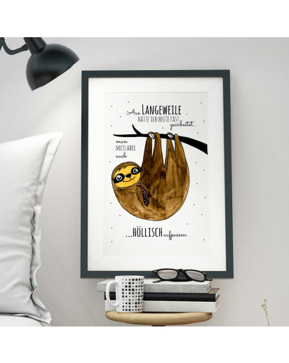 A3 Print Illustration Poster Faultier mit Spruch aus Langeweile hätte ich heute fast gearbeitet... A3 Print illustration poster sloth with qoute out of boredom i almost worked today… p12