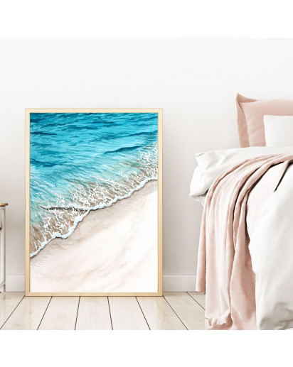 A4 oder A3 Poster Wellen Print Wandbild Strand Küste Plakat Meer Aquarell Kunstdruck p157