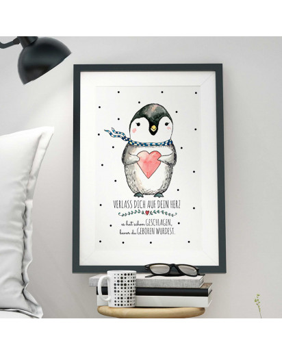 A3 Print Illustration Poster Pinguin mit Punkten und Spruch verlass dich auf dein Herz A3 Print illustration poster pinguin with dots and qoute saying count on your heart… p15