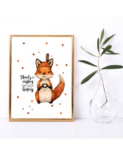 A3 Print Fuchs Herz mit Spruch Thanks for existing in my little Galaxy Poster Plakat Motto Zitat p223