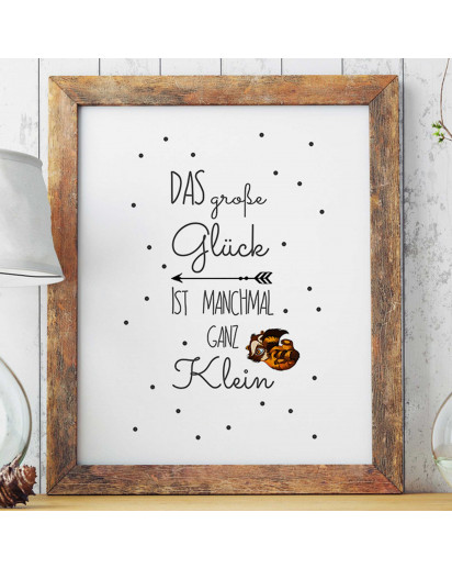 A3 Print Illustration Poster Plakat Waschbär Baby mit Spruch "das große Glück ist manchmal ganz klein" A3 Print illustration poster raccoon baby with saying "the great fortune is sometimes quite small" p25