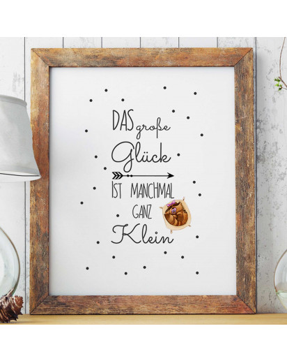 A3 Print Illustration Poster Plakat Waschbär Baby Mädchen mit Spruch "das große Glück ist manchmal ganz klein" A3 Print illustration poster print raccoon baby girl with saying "the great fortune is sometimes quite small" p26