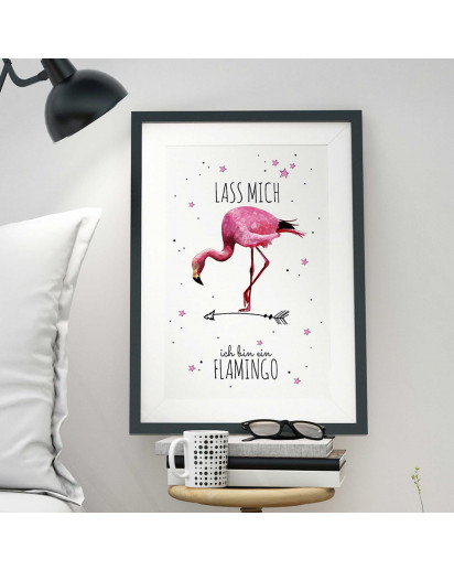 A3 Print Illustration Poster Plakat Vogel Flamingo mit Spruch "lass mich..." A3 Print illustration poster print bird flamingo with qoute "leave me..." p30