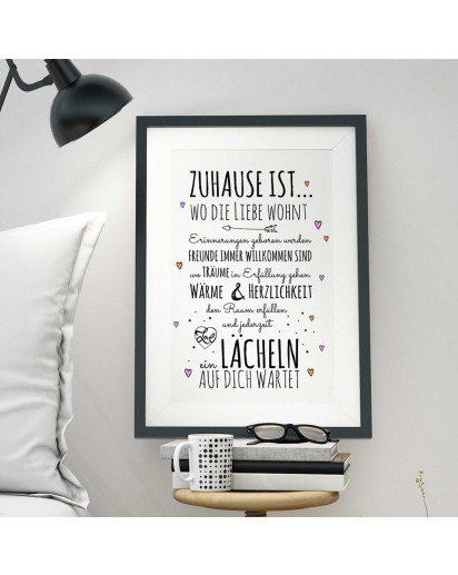 A3 Print Illustration Poster Plakat Spruch "Zuhause ist..." Hausordnung mit Herzen A3 Print illustration poster saying "home is..." house rules with hearts p33