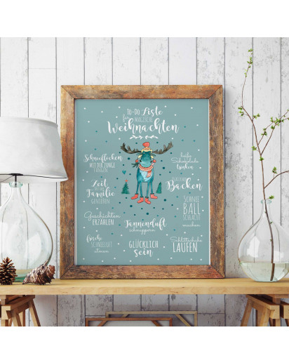 A3 Print Illustration Poster Plakat Druck Bilderdruck magische Weihnachten mit Rentier und To-Do Liste Spruch Sprüche A3 Print illustration poster magical christmas with rendear and to do list sayings quotes p48