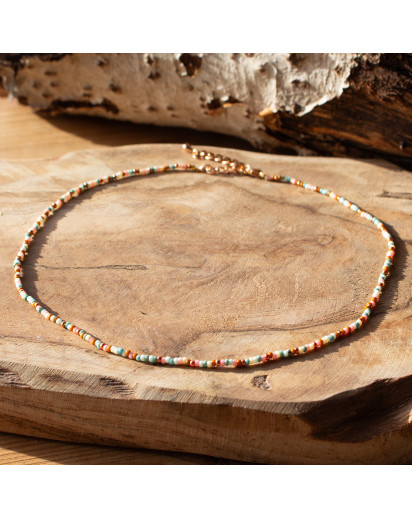 Bunte Perlen Halskette Kette Perlenkette Rocailles boho Style pastelltöne Edelstahl und rosegold Handmade handgefertigt pek1