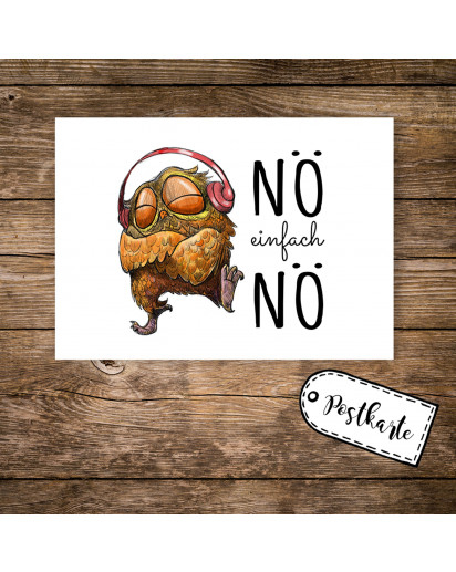 A6 Postkarte Karte Print Eule Eulchen mit Kopfhörer Musik und Spruch Nö einfach Nö A6 postcard card print owl with headphones music and quote saying nope just nope pk14