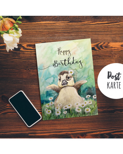 A6 Geburtstagskarte Postkarte Geburtstag Print Ente mit Spruch Happy Birthday pk190