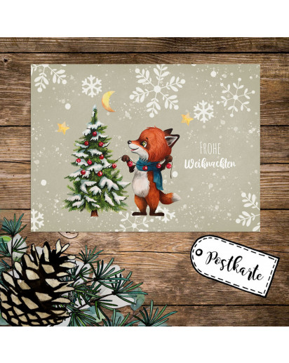 A6 Weihnachtskarte Weihnachtsgrüße Postkarte Print Fuchs mit Tannenbaum Grußkarte Frohe Weihnachten Geschenk pk262