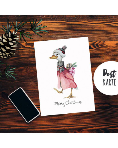 A6 Weihnachtskarte Weihnachtsgrüße Postkarte Print Gans Geschenke Grußkarte Merry Christimas pk270