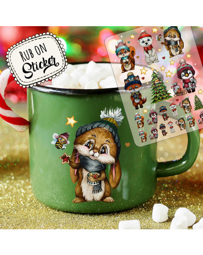 Rub ons RubOn Rubons Sticker Weihnachten Weihnachtssticker Weihnachtsmotive Tiere Weihnachtsmann Eisbär Wichtel A5 rb03