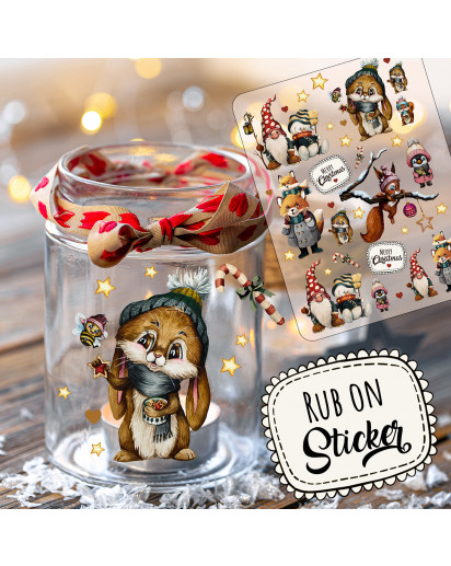 Rub ons RubOn Rubons Sticker Weihnachten Weihnachtssticker Weihnachtsmotive Tiere Weihnachtsmann Wichtel A5 rb04