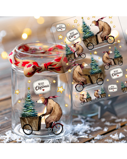 Rub ons RubOn Rubons Sticker Weihnachten Weihnachtssticker Weihnachtsmotive Bär auf Fahrrad mit Tanne Tiere A5 Bogen rb08